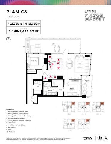 Floor plan for 2 beds, 2 baths, 1070 sqft